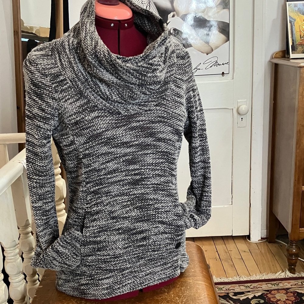 Bench Women's Black and White Cowl Neck Sweater